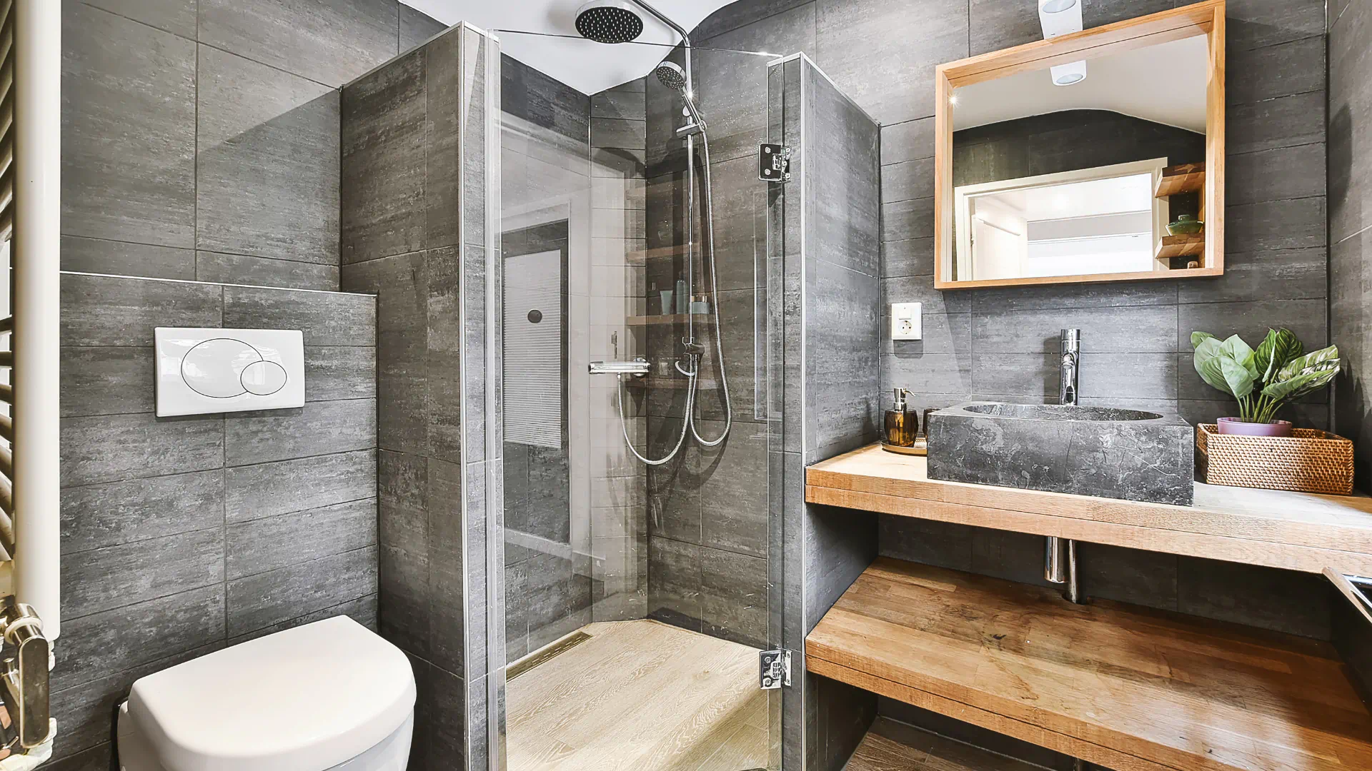 industrial styled modern bathroom design and remodel